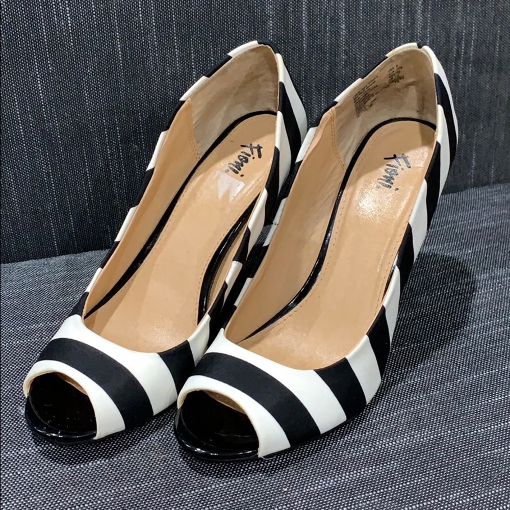 Black and White Striped Heels